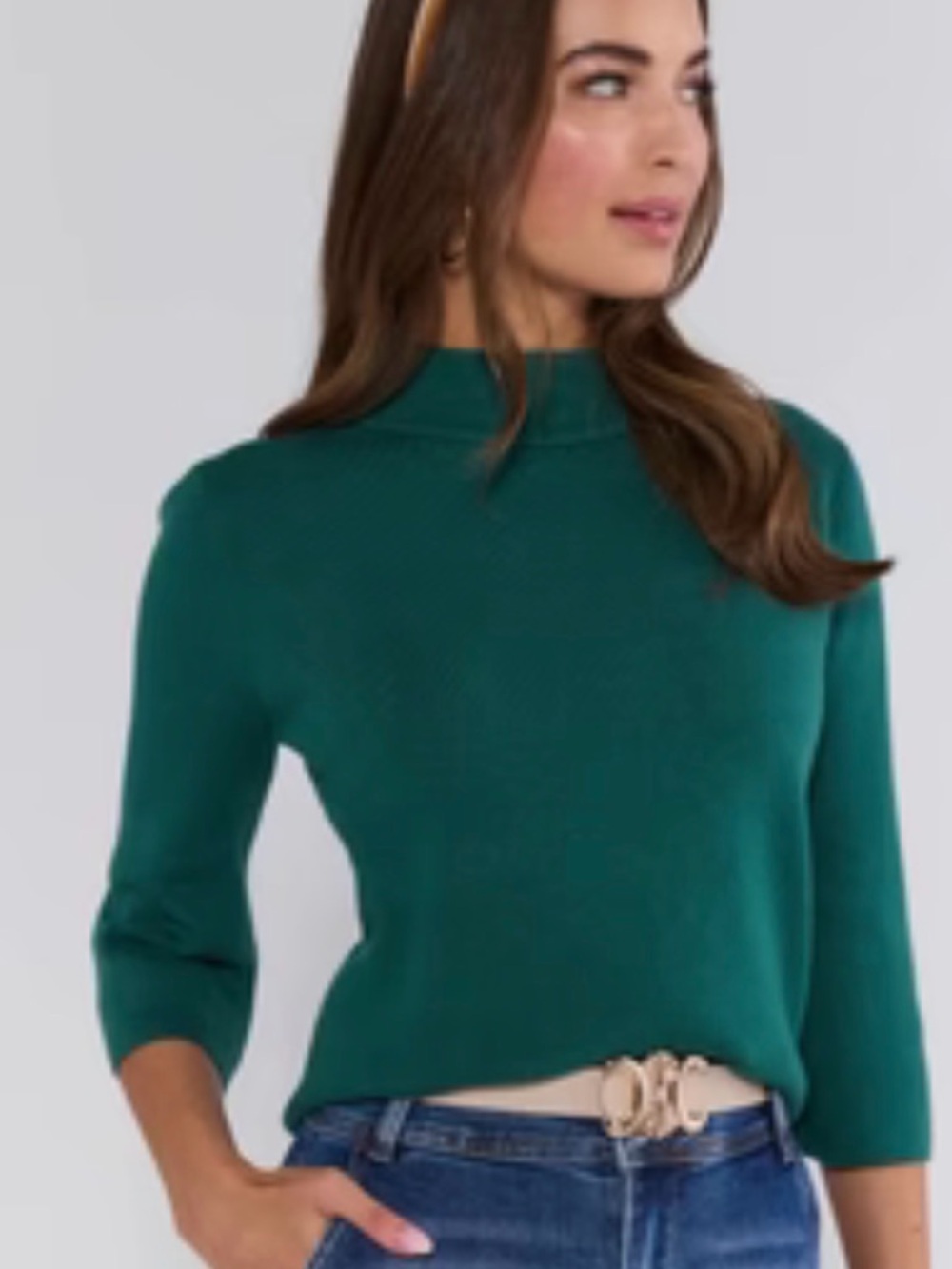 Women's Teal Mock Neck 3/4 Sleeve Sweater